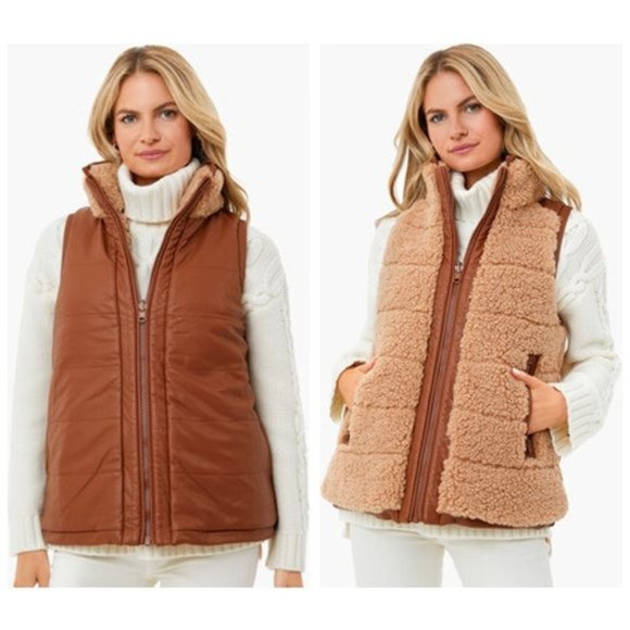Tuckernuck Jackets & Blazers - Tuckernuck NEW Reversible Brown Leather and Shearling Sherpa Beckham Vest Size L